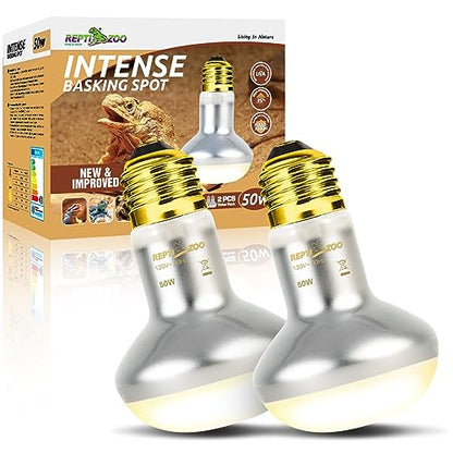 REPTI ZOO 50W Reptile Heat Lamp Bulb,2 Pack Intense Spot Basking Light,UVA Daylight Heating Lamp Bulb for Reptile & Amphibians & Chicken Brooder,Bearded Dragon, Lizard, Tortoise - style: 50W/Daylight