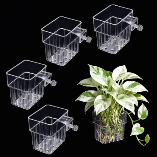 Aquarium Plant Holder, 4 Pack, Top Hanging for Fish Tank | Planter Basket Pots, For Aquatic Plants