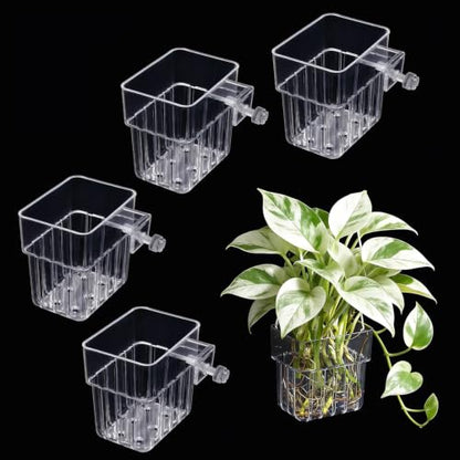 Aquarium Plant Holder, 4 Pack, Top Hanging for Fish Tank | Planter Basket Pots, For Aquatic Plants