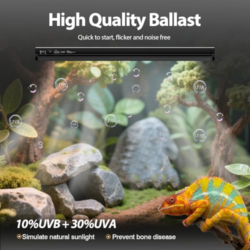 T5 HO Reptile Light Fixture Combo Kit 10.0 UVB Light for Reptiles Terrarium | 22 Inch Tube 5.0 & 10.0 UVB Output, 24W Reptiles Light Bar UVA UVB Desert Lamp for Turtle Lizard Bearded Dragon Tank