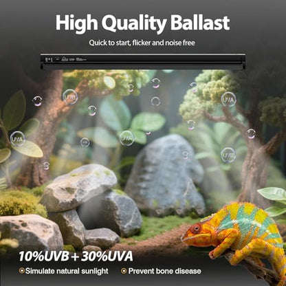 T5 HO Reptile Light Fixture Combo Kit 10.0 UVB Light for Reptiles Terrarium | 22 Inch Tube 5.0 & 10.0 UVB Output, 24W Reptiles Light Bar UVA UVB Desert Lamp for Turtle Lizard Bearded Dragon Tank