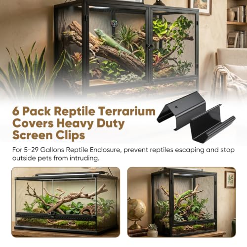 ETZ Reptile Terrarium Covers Heavy Duty Screen Clips 6 Pack for 5-29 Gallons, Aquarium Lid Clip, Reptile Tank Clips to Hold Screen for Prevent Reptiles from Escaping the Terrarium