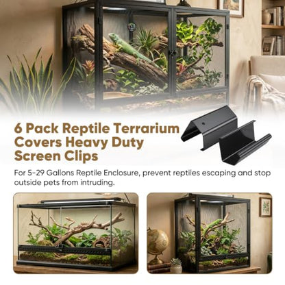 ETZ Reptile Terrarium Covers Heavy Duty Screen Clips 6 Pack for 5-29 Gallons, Aquarium Lid Clip, Reptile Tank Clips to Hold Screen for Prevent Reptiles from Escaping the Terrarium