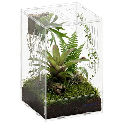 Acrylic Jumping Spider Enclosure, 7.48 x 7.87 x 11.81 in Clear Terrarium | Front-opening ventilated habitat for jumping spiders, small spiders and slow-moving invertebrates; clear acrylic display. - size: 7.48 x 7.87 x 11.81 inches（19x20x30cm）