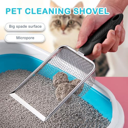 Kakalote Cat Litter Scoop, Stainless Steel Metal Cat Litter Scoop Mesh Shovel for Poop Sifting, Easy and Efficient Cleaning(5X5mm Holes)