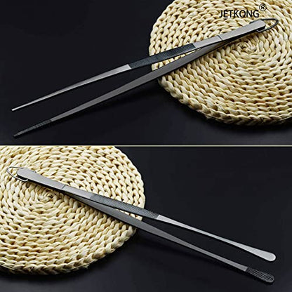 JETKONG 2 Pcs 12-Inch Food Tweezer Tongs, Stainless Steel Kitchen Tweezer Cooking Tweezers (Black) - color: Black, size: 12+12 Inch