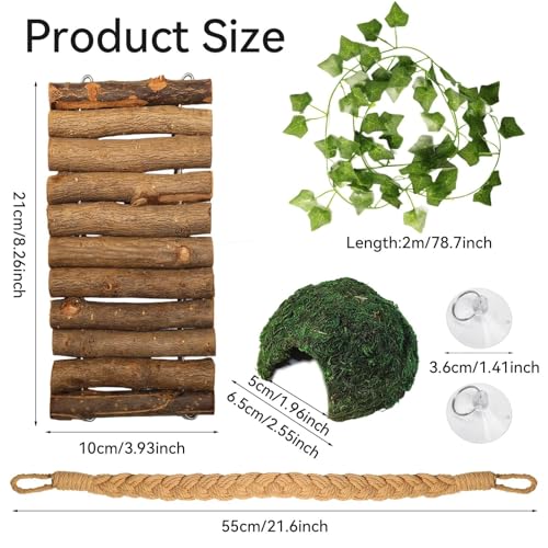 Hermit Crab Accessories, Hermit Crab Climbing Toys, Bendable Rope Bridge Wooden Shell Hideout Hut Plants for Reptile Amphibians Hermit Crab Tank Accessories Supplies