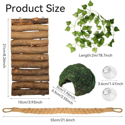 Hermit Crab Accessories, Hermit Crab Climbing Toys, Bendable Rope Bridge Wooden Shell Hideout Hut Plants for Reptile Amphibians Hermit Crab Tank Accessories Supplies