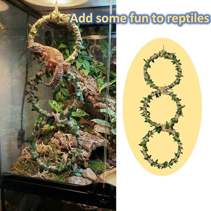 3-Tier Snake Climbing Rings for Ball Python - Natural Jungle Vine Enclosure Accessories, Reptile Habitat Decor, Hanging Enrichment Toys for Corn Snakes, Geckos, and Small Lizards