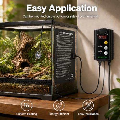 Aiicioo Under Tank Heater Thermostat - Reptile Heating Pad with Temperature Control Reptile Heat Mat for Combo Set for Hermit Crab Lizard Terrarium 16W - size: 8" X 12"(16W) with Thermostat