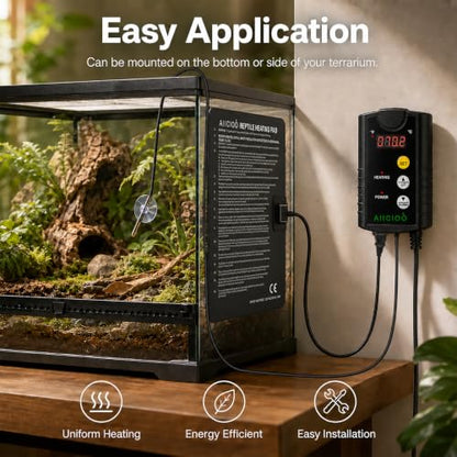 Aiicioo Under Tank Heater Thermostat - Reptile Heating Pad with Temperature Control Reptile Heat Mat for Combo Set for Hermit Crab Lizard Terrarium 16W - size: 8" X 12"(16W) with Thermostat