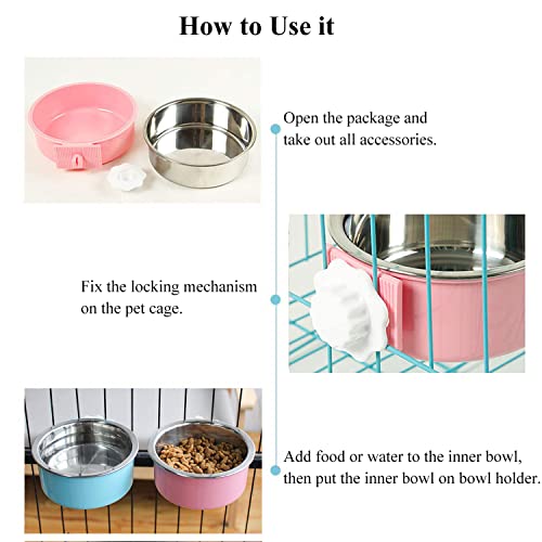 Dog Crate Bowl, Hanging Stainless Steel Removable Pet Crate Water & Food Bowls, Pet Cage Feeder Container Coop Cup for Cat Puppy Birds Rats Guinea Pigs Rabbit Hamster (2PCS) - color: (Round) Green/Blue
