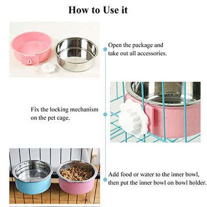 Dog Crate Bowl, Hanging Stainless Steel Removable Pet Crate Water & Food Bowls, Pet Cage Feeder Container Coop Cup for Cat Puppy Birds Rats Guinea Pigs Rabbit Hamster (2PCS) - color: (Round) Orange/Grey