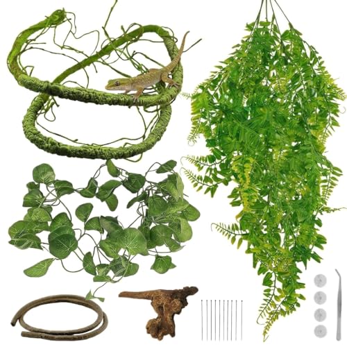 8 Pack Artificial Reptile Plants Jungle Vines for Terrarium | Bearded Dragon Tank Accessories,Artificial Hanging Climbing Plant Decorations,Snakes Geckos Lizards Chameleons