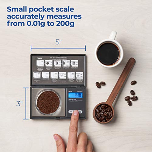 American Weigh Scales AWS Series Digital Pocket Weight Scale LCD Screen Accurately Measures 200g x 0.01g, (Black), AWS-201-BLK - color: Black, size: 200g x 0.01g