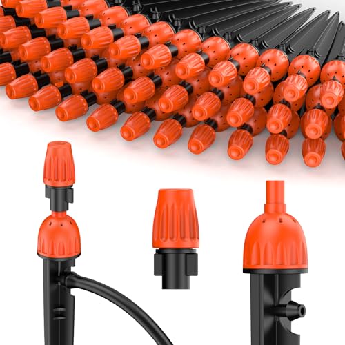 Pawfly 30 Pcs Drip Irrigation Emitters for 1/4" Tubing, 2-in-1 Irrigation Drippers with Misting Nozzles & 8-Stream Sprinklers, Drip Irrigation Parts with Stake & Adjustable 360 Degree Water Flow - size: 30pcs Misting+Spraying Drippers