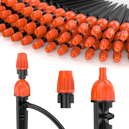Pawfly 30 Pcs Drip Irrigation Emitters for 1/4" Tubing, 2-in-1 Irrigation Drippers with Misting Nozzles & 8-Stream Sprinklers, Drip Irrigation Parts with Stake & Adjustable 360 Degree Water Flow - size: 30pcs Misting+Spraying Drippers
