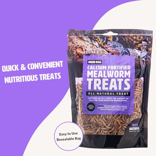 Fluker’s Grub Bag All Natural Calcium Fortified Mealworm Treats, Packed with Protein, Rich in Nutrients, A Reptile Favorite, 3 oz