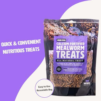 Fluker’s Grub Bag All Natural Calcium Fortified Mealworm Treats, Packed with Protein, Rich in Nutrients, A Reptile Favorite, 3 oz