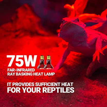 WACOOL 2 Pack Reptile Heat Lamp Bulbs,75W Infrared Basking Spot Light for Reptiles & Amphibians, Red Heat Lamp Bulb for Bearded Dragon Gecko Turtle Lizard - style: 75W-2 PACK