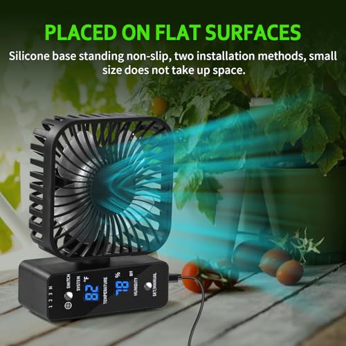 4" Grow Tent Clip Fan with Temperature & Humidity Control, LCD Display, Oscillating Fan for Hydroponics