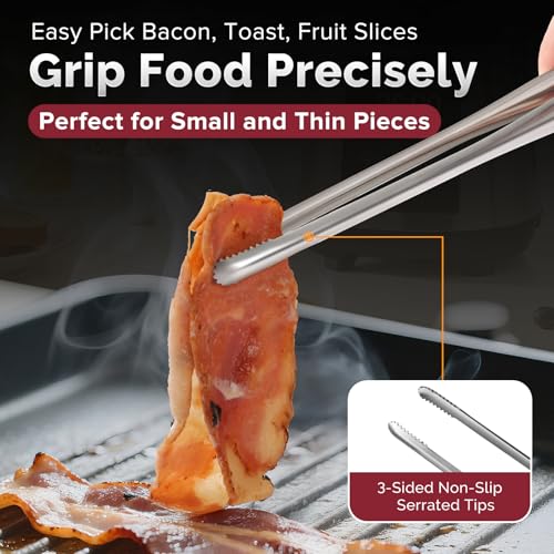 Precise Serrated Non-Slip Tips Cooking Tongs (9.5" & 11.5" & 13.5") | Durable 18/8 Stainless Steel Metal Tweezers Tongs, Lightweight Easy Control for Frying, Plating, BBQ, Easy to Care & Clean - size: 9.5"+11.5"+13.5"