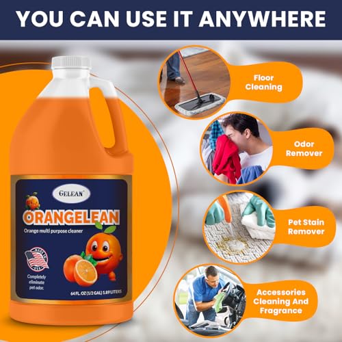 Multi Purpose Cleaner Pet Odor eliminator 64oz - Concentrate MAKES 32 GALLON - MADE IN USA- pH Neutral - Strong Floor Cleaner Odor eliminator - Stain Remover Cleaner & Deodorant (64 Fl Oz, Orangelean)