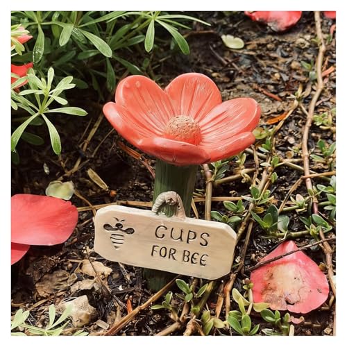 Flower-Shaped Insect Water Feeder for Garden, Decorative Bee and Butterfly Drinking Station, Outdoor Garden Decor with Stake (Red)