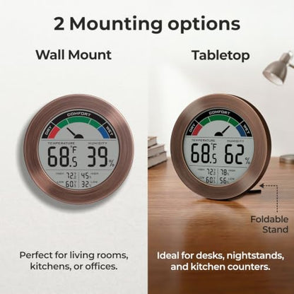 Digital Hygrometer Indoor Thermometer Humidity Meter Room Temperature Humidity Monitor, Metal Frame with Brushed Stainless Finish, DM9442 (Bronze) - color: Bronze