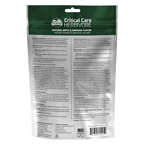 Oxbow Critical Care Herbivore, Rabbit & Guinea Pig, Apple Banana, 454 g | Herbivore Emergency Food, Recovery, Rabbit Food, Recovery Diet, Apple Banana, Syringe, Tube Feeding, Complete Nutrition - size: 16.01 Ounce (Pack of 1)
