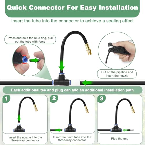 Quibbay 16.4Ft Drip Irrigation System, Automatic Garden Irrigation System with 360-degree Bending Dropper, Atomizing Watering Misting System with Copper Nozzle for Garden Plant Lawn Patio(5 Nozzles) - size: 16.4FT