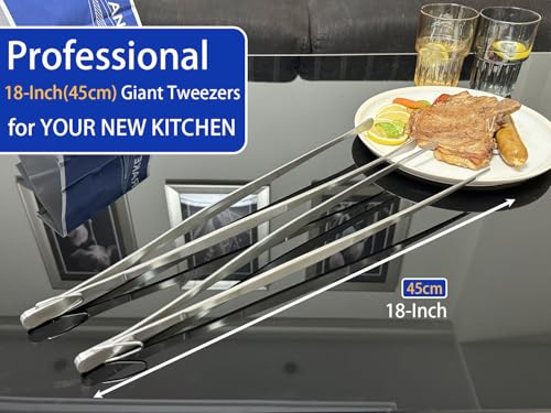 JETKONG 2 Pcs 18 Inch (45cm) Stainless Steel Grill Tongs Heavy Duty Giant Tweezer Tongs, Extra Large Tweezers Tools for Cooking, Grilling, BBQ and Turning Food (Silver) - color: Silver, size: 18+18 Inch