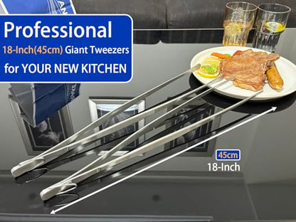 JETKONG 2 Pcs 18 Inch (45cm) Stainless Steel Grill Tongs Heavy Duty Giant Tweezer Tongs, Extra Large Tweezers Tools for Cooking, Grilling, BBQ and Turning Food (Silver) - color: Silver, size: 18+18 Inch