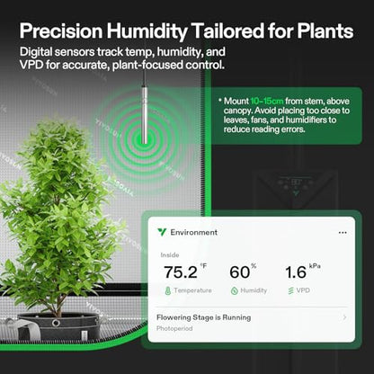 VIVOSUN AeroStream H19 Intelligent Environmental 19L Humidifier with Temp & Humidity Probe, Top Control Panel, Smart Remote Control, Designed Specifically for Use with Grow Tents | VPD Control, Smart Auto Humidity Adjustment, 19L Large Capacity, Grow Syst