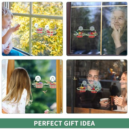 Dreamdrawer 2 Pack Window Hummingbird Feeder, Small Hummingbird Feeder for Outdoors with Strong Suction Cup - Metal Base & 6 Feeding Ports, Easy to Clean and Refill, Green - color: 2PC-Green