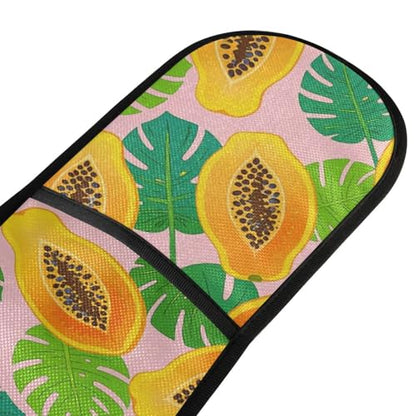 Dual-functionality Mitts and Pot Holders Sets High Heat Resistant Pot Holder Gloves Kitchen Aid BBQ (Papaya Fruit Tropical) - color: Papaya Fruit Tropical