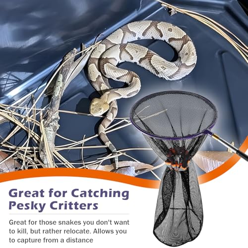 Snake Catcher Grabber Stick and Net, Telescopic Grabber Handling Tool | Reptile Snake Grabber Tool, 16 to 60" Telescopic Pole Stick, 12" Ring, Secure Drawstring, Transporting and Capturing Snakes