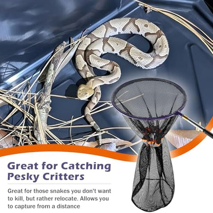 Snake Catcher Grabber Stick and Net, Telescopic Grabber Handling Tool | Reptile Snake Grabber Tool, 16 to 60" Telescopic Pole Stick, 12" Ring, Secure Drawstring, Transporting and Capturing Snakes
