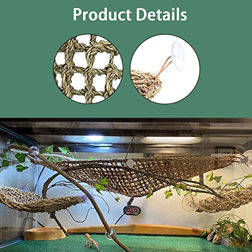 Bearded Dragon Hammock,Lizard Lounger,Natural Seagrass Reptile Hammocks with Hanging Plants Climbing Jungle Vines Flexible Leaves Habitat Decoration for Lizard Geckos Snakes (4 PCS)