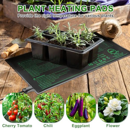 Seedling Heat Mat with Built-in Temperature Controller (2 Pack), 10" x 20.75" Plant Heating Pad with Thermostat for Indoor Seed Starting Germination Hydroponics Waterproof - size: 10" x 20.75" in Thermostat 2 Pack