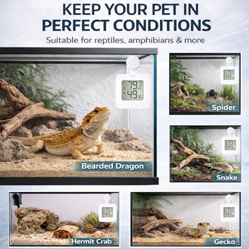 Magnetic Reptile Thermometer Hygrometer,Large Screen °F/°C Digital Temp&Humidity Gauge for Terrarium Tank Enclosure,for Gecko,Bearded Dragon,Snake,Tortoise,Hermit Crab,Jumping Spider (1 White) - color: 1 White