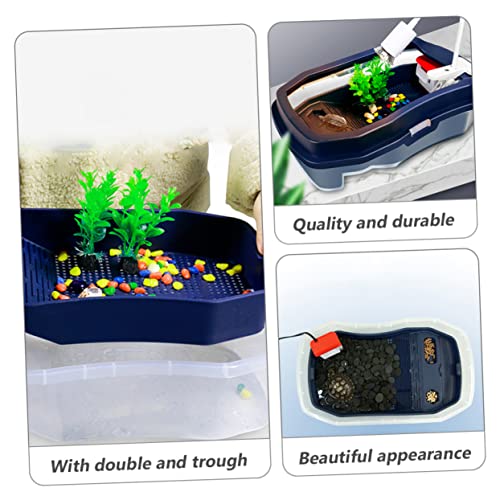 DECHOUS 1Pc Tortoise Tank with Basking Platform Water and Land Dual Use Turtle Feeding Box for Healthy Pet Habitat and Easy Cleaning