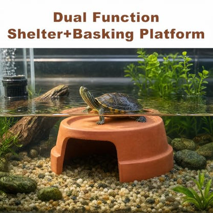 Terracotta Reptile Hide, 6.9x6.9 Bionic Humid Hideout with Smooth Entrance | Fish Tank Decorations, Basking Platform for Turtle, Frog, Toad, Bearded Dragon, Leopard Gecko, Snake, Crested Gecko
