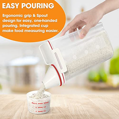 TBMax 2 Pack Rice Storage Containers 4 Lbs, Small Rice Dispenser with Measuring Cup, Cereal Containers Flour Bin, Kitchen Food Storage Container and Pantry Organizers, Pet Dog Cat Food Dispenser - color: Red & Red