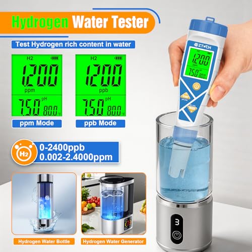 pH Chlorine Tester, 8 in 1 pH&Salt Meter Saltwater Pool Hydrogen | H2 Water Tester, Digital pH H2 Salinity ORP Chlorine EC TDS Temp Meter for Hydrogen Water Bottle, Hydroponic, Aquarium