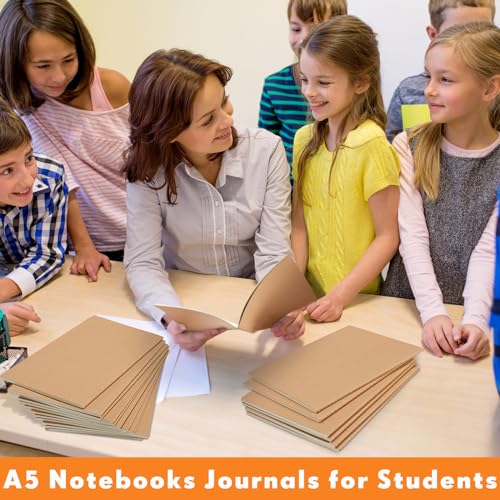 100 Pcs Journals Notebooks Bulk - Kraft Softcover A5 Small Notebooks 5.5 Inch x 8.3 Inch Notepads with 60 Page 30 Sheet for Writing Sketch Travel Office Supplies(Brown,Grid) - color: Brown, style: Grid