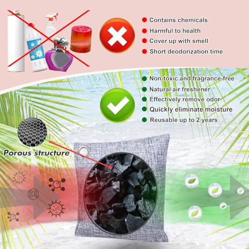 Activated Charcoal Odor Absorber Deodorizer Odor Eliminator for Strong Odor | Home, Basement, Closets, Shoes, Smoke, Car Air Freshener. 8 Pack Nature Bamboo Charcoal Air Purifying Bags - style: 8 Pack