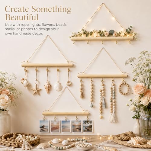 4 Pack 15 Inch Driftwood Jewelry Organizer Wall Decor, Wooden Hanging Branch Display for Necklaces Bracelets Keys, Rustic Farmhouse Driftwood Crafts for Bedroom Closet Entryway