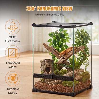 11 Gallon Fully Assembled Glass Reptile Enclosure,12"x 12" x 18" | Front Opening Tall Reptile Terrarium Tank for Crested Geckos, Tree Frogs & Other Arboreal Reptiles and Amphibians - size: 12"Lx12"W x18"H