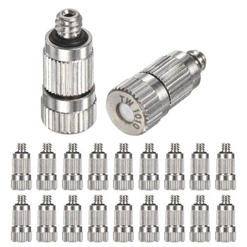 M METERXITY 20-Pack Brass Misting Nozzles, 0.004"/0.1mm Orifice Mister Nozzles Brass, High Pressure Spray Misting Nozzle Head for Outdoor Cooling System/Greenhouse/Landscaping [3/16] - size: 0.1mm